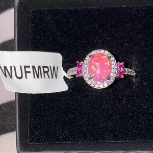 Charmed aroma, silver ring with CZ pink opal.